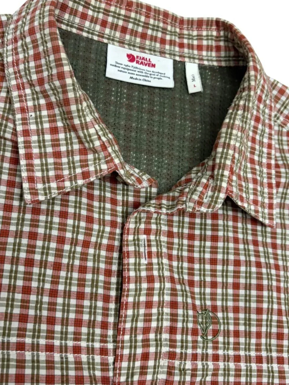 FJALLRAVEN Plaid Shirt Luxury SVANTE SEERSUCKER Short Sleeve Tee Mens Large